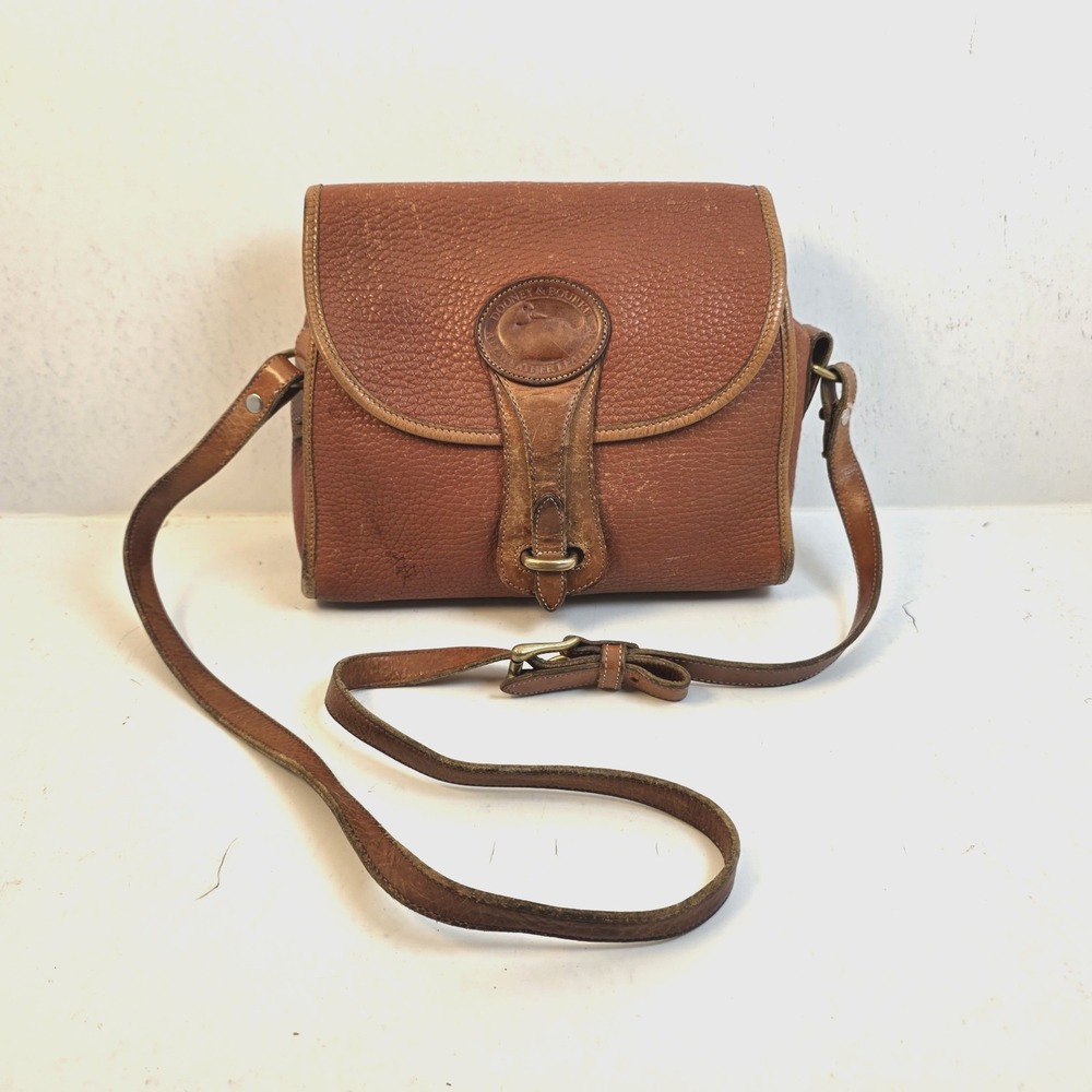 Vintage 90s Dooney‎ & Bourke AWL British Tan Leather Equestrian Saddle Bag USA